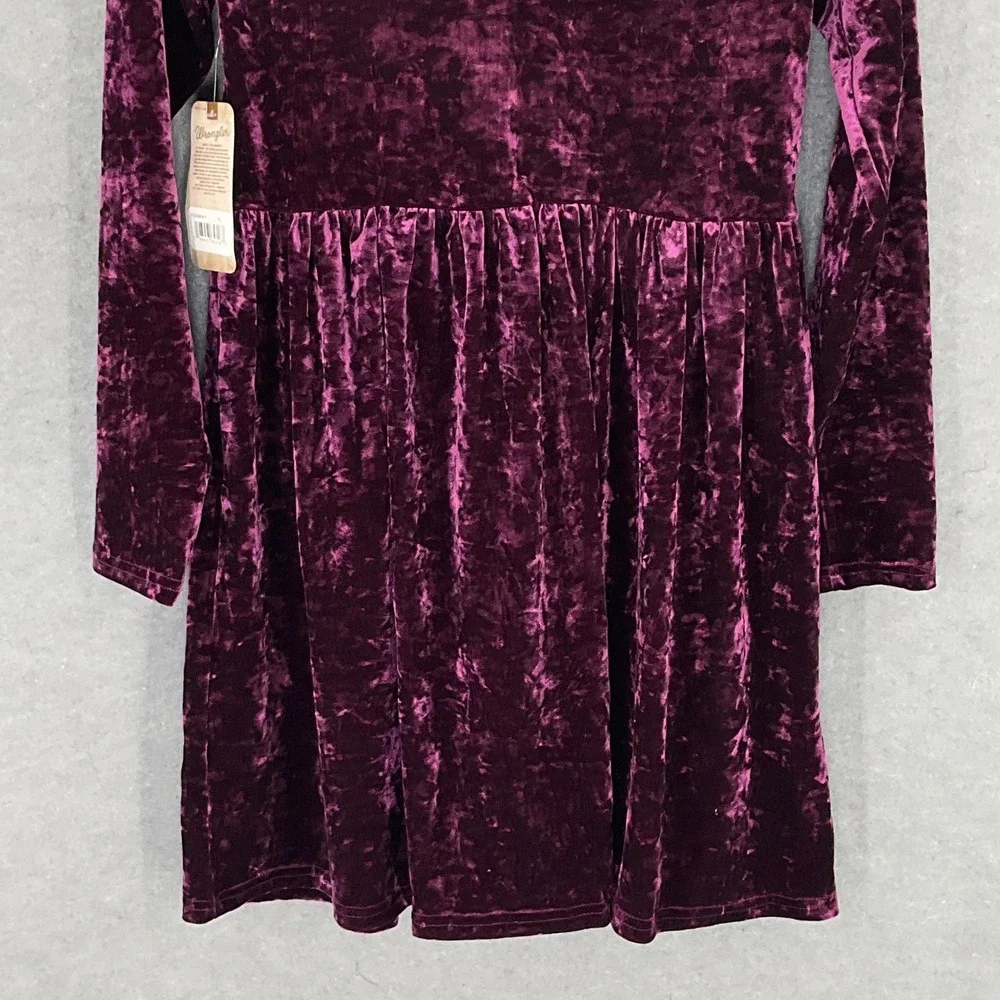 Wrangler Girls Purple Velvet Long‎ Sleeve Buttons Dress Sz L Cowgirl Western